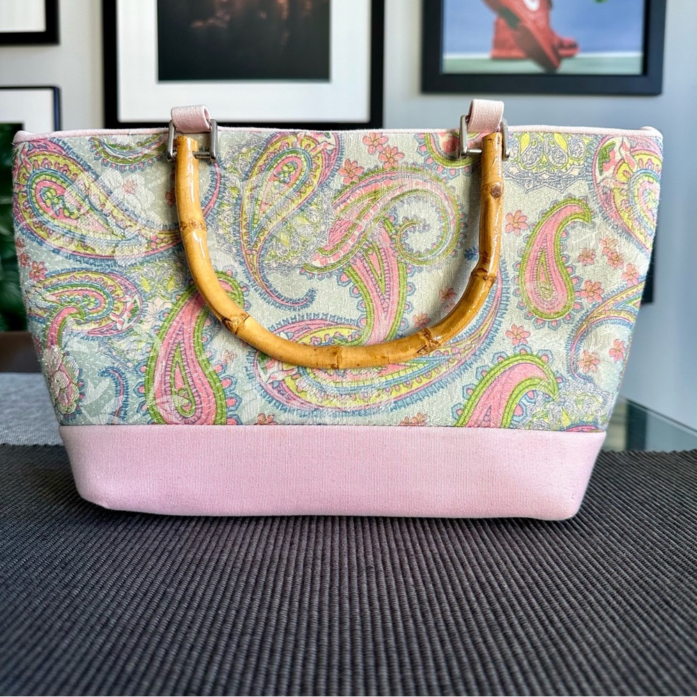 NWOT: Braciano Purse with Bamboo Handles - Paisley Multicolor